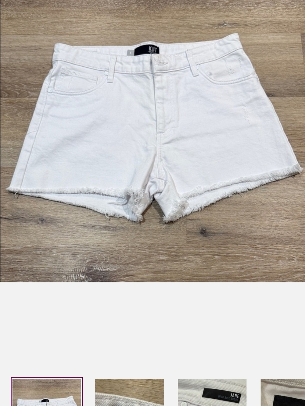 Kut from the Kloth White Frayed Hem High-Rise Denim Shorts